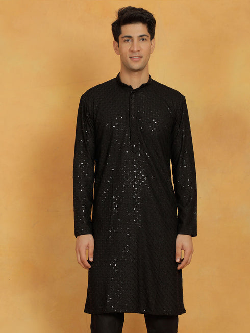 Vastramay Men's Black Cotton Blend Kurta